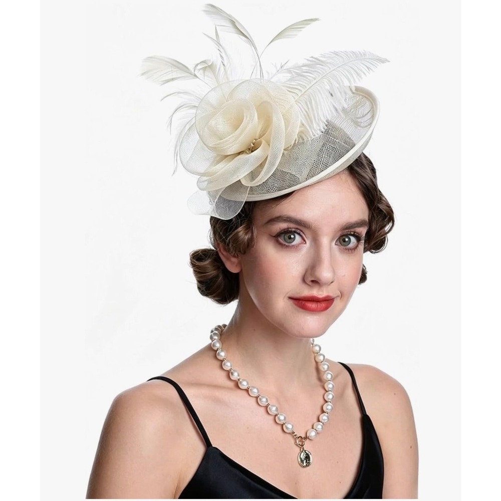 166.-   SAFERIN Women's Fascinators Feathers Tea Party Hat Veil Headband with Ha